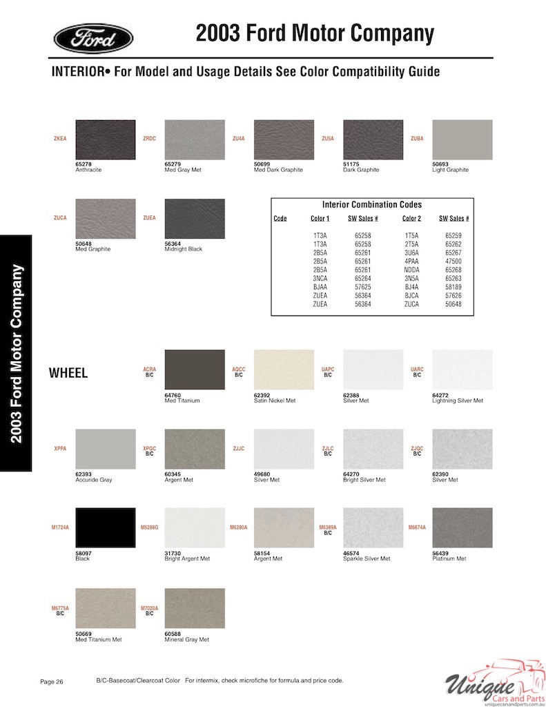 2003 Ford Paint Charts Sherwin-Williams 4
